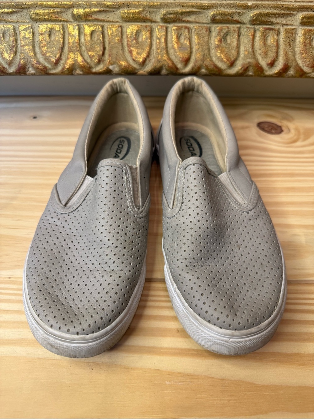 Soda Taupe Perforated Slip-Ons